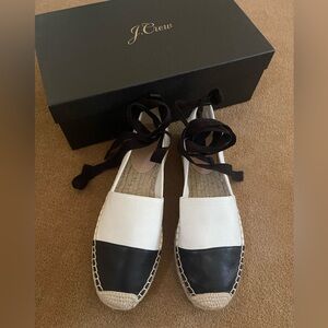 J.CREW | ✨NWT✨ Canvas Classic Ankle Tie Espadrille in White and Black, Size 9